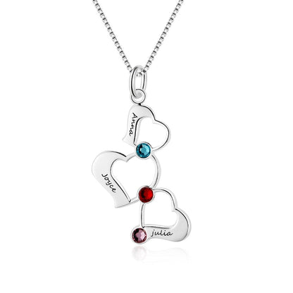 3 Heart Hollow Design Personalized Engrave Name Necklace Birthstone Pendants