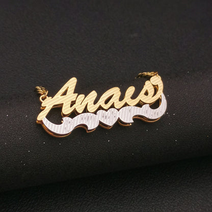 3D Double Plate Custom Nameplate Necklace Gold Plate Pendant Personalized Name Necklace