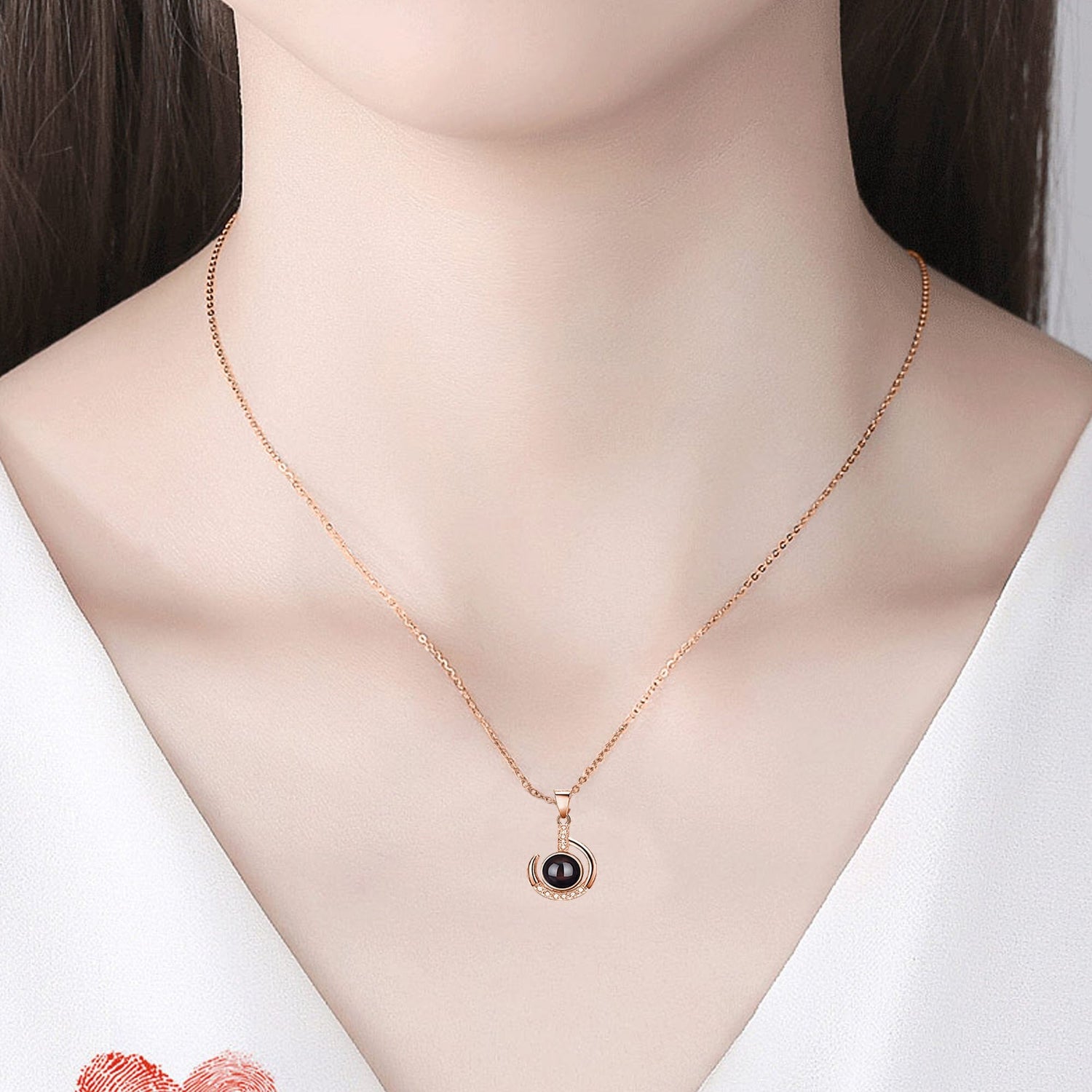 Customizable photo Silver 925 Necklace 100 Languages I Love You Projection Pendant