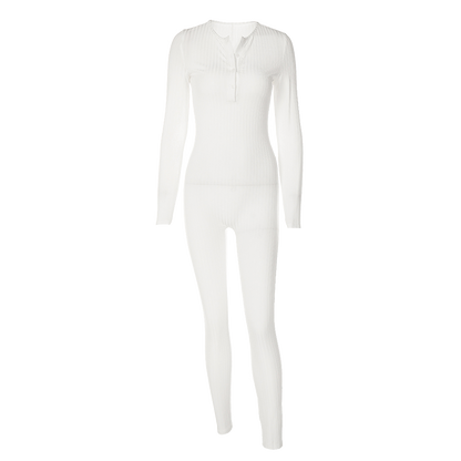 V-Neck Long Sleeves Buttons Bodycon Skinny Jumpsuit Rompers