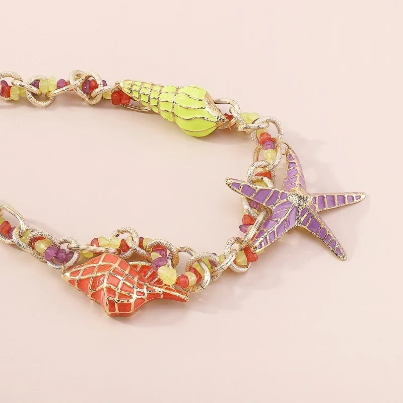 Starfish Shell Charm Choker Necklace