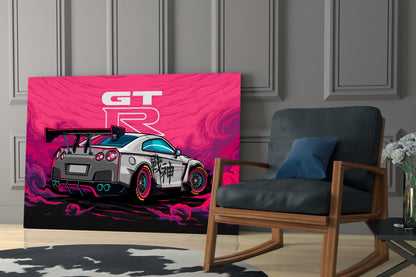 Pink Storm Sports Car Glass Wall Art || Designer Collection