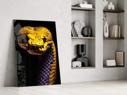 Golden Headed Snake Glass Wall Art || Designer Collection
