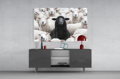 The Difference of the Black Lamb Flock Glass Wall Art || Designer Collection