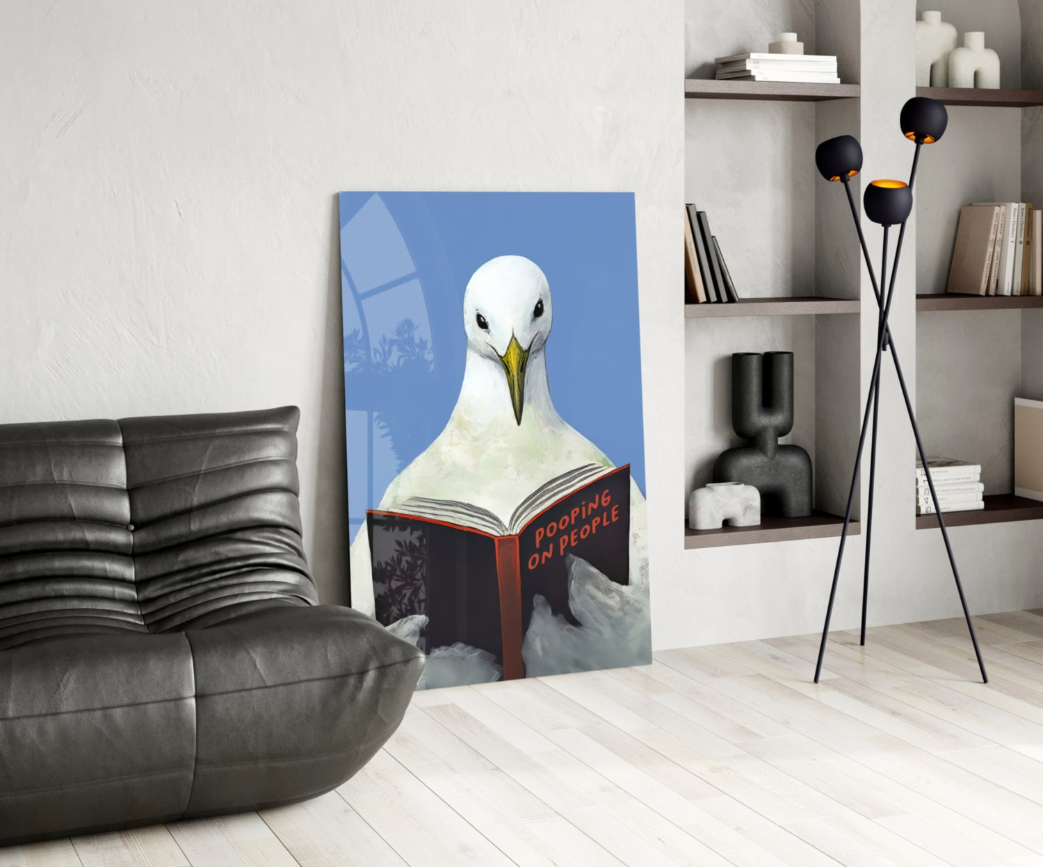 Blue Sky Seagull With Open Book Glass Wall Art