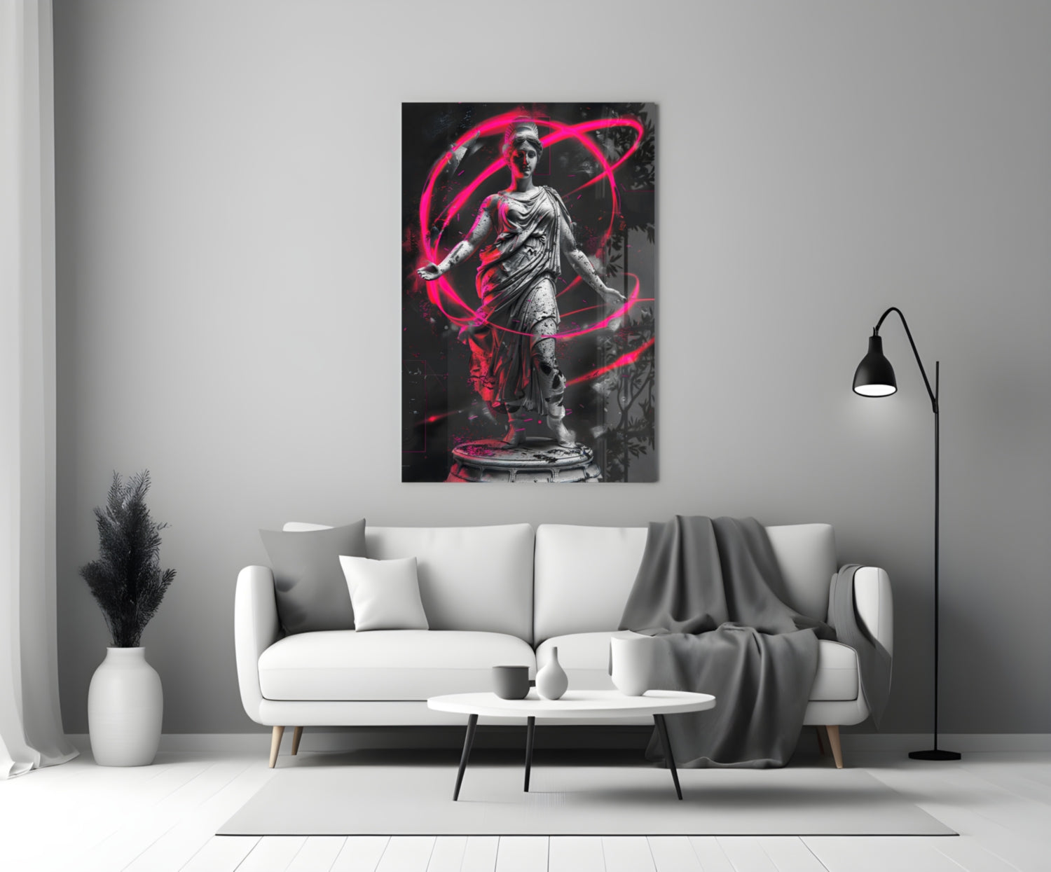Stone Goddess Hot Pink Neon Orbit Glass Wall Art