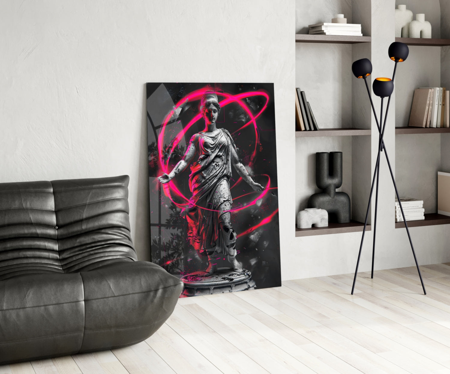 Stone Goddess Hot Pink Neon Orbit Glass Wall Art