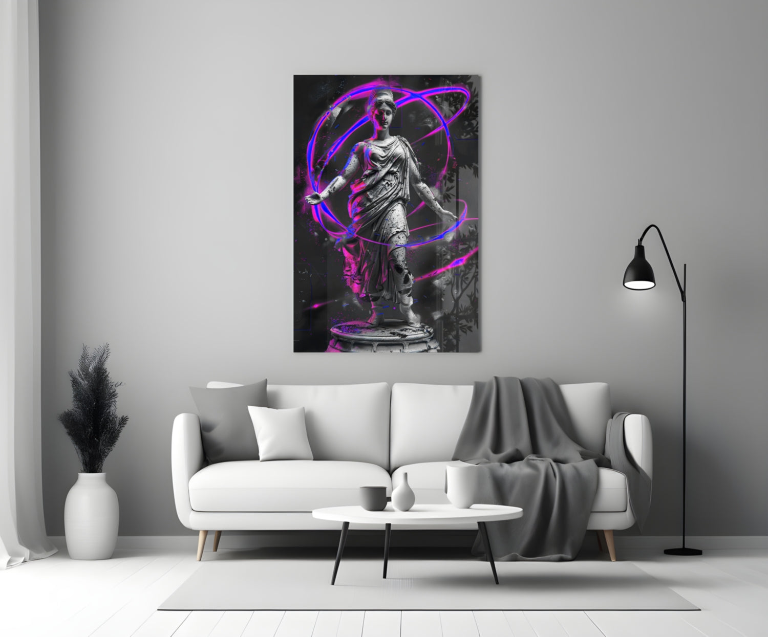 Stone Goddess Violet Neon Orbit Glass Wall Art