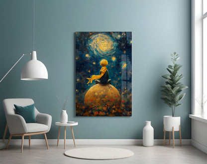 The Little Wanderer: Starry Night Glass Wall Art || Designer Collection