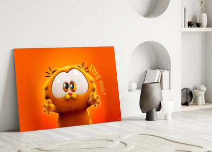 Cute Lazy Orange Cat Glass Wall Art || Designer Collection