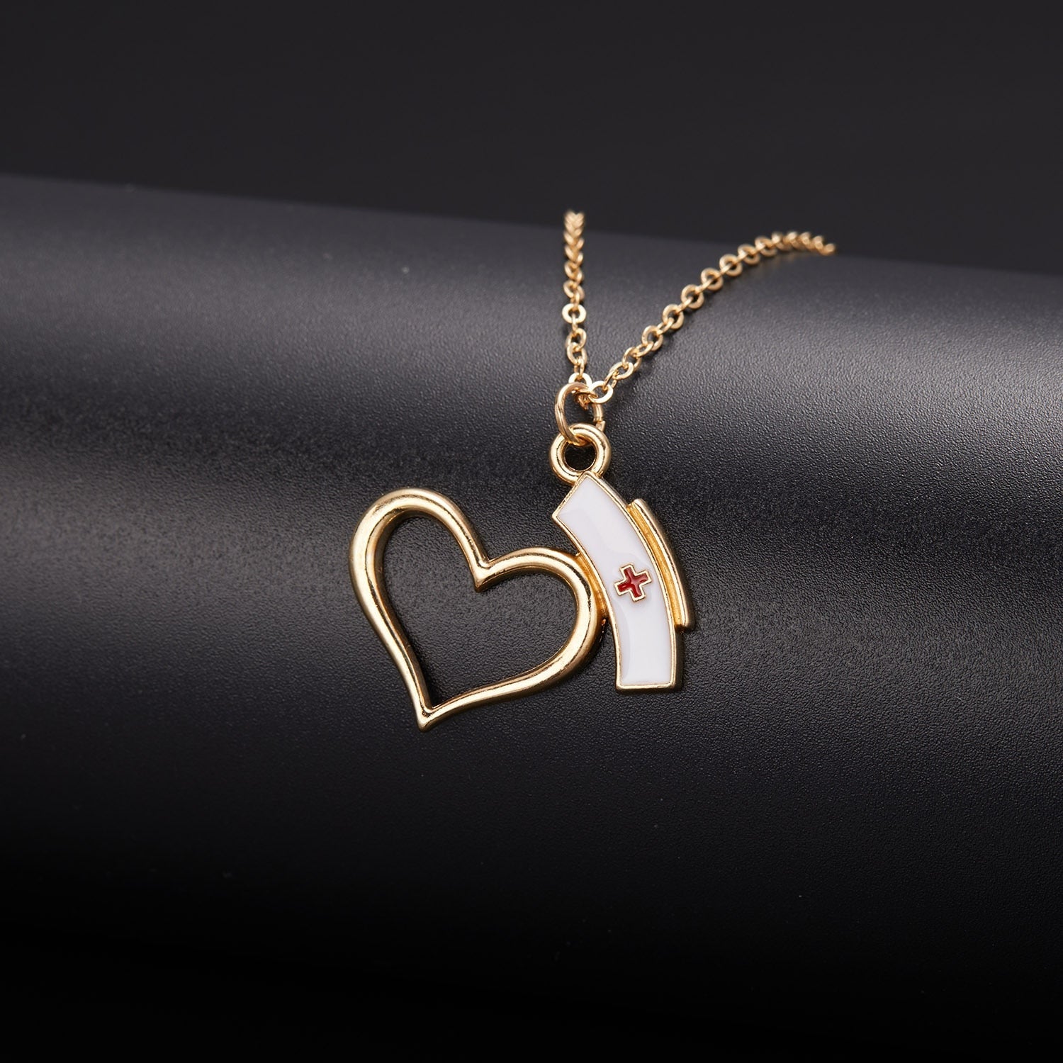 Heart Nurse Cap Doctor Necklaces Medical Equipment Stethoscope Syringe Pendant Hospital Style Jewelry