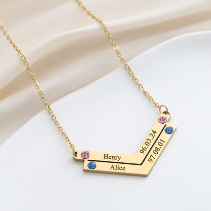 Personalized Family Necklace Mothers Day Birthstone Jewelry Customized Engraving Name Necklace
