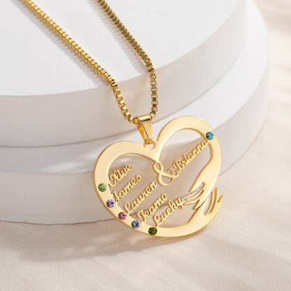 Custom Mom Necklace With Birthstones Personalized Heart Mother And Child Name Pendant