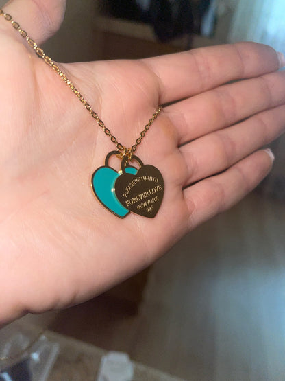 Charm Women Double Love Oil Drip Enamel Necklace Fashion Pendant Valentines Gift For Girls