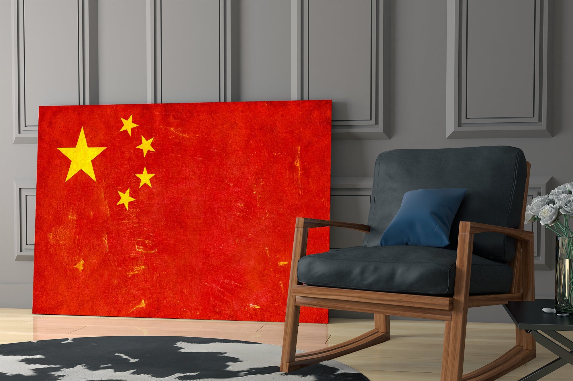 China Flag Grunge Glass Wall Art
