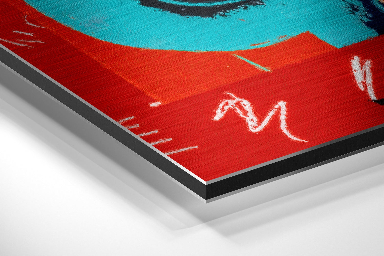 Turquoise Dollar Sign on Red Brushed Aluminum Dibond Wall Art