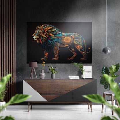 Geometric Mosaic Lion Brushed Aluminum Dibond Wall Art