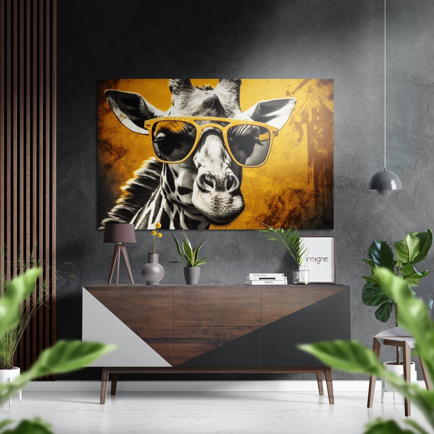 Mustard Giraffe Yellow Shades Brushed Aluminum Dibond Wall Art