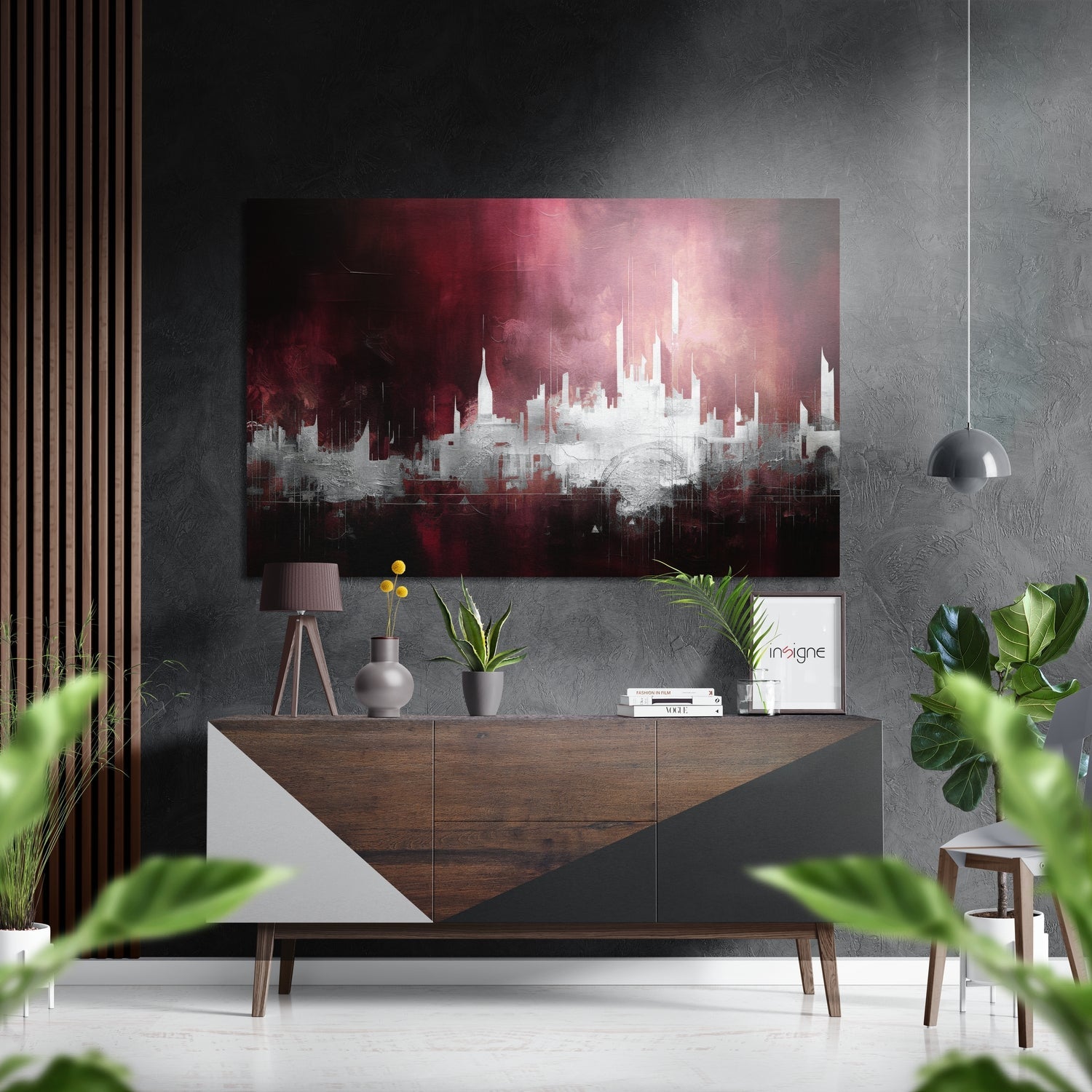 Crimson Sky City Skyline Brushed Aluminum Dibond Wall Art