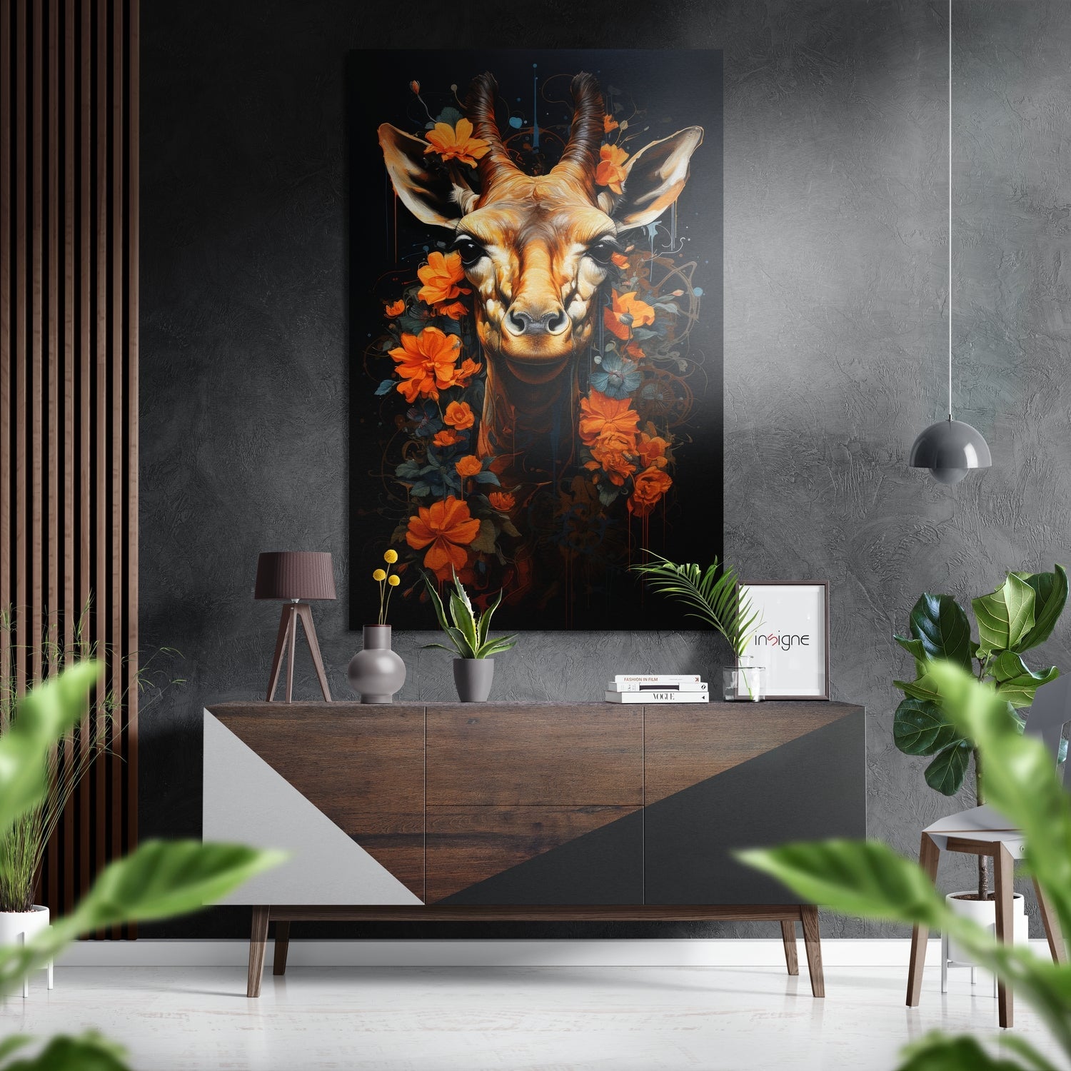 Deer in Flowers Brushed Aluminum Dibond Wall Art