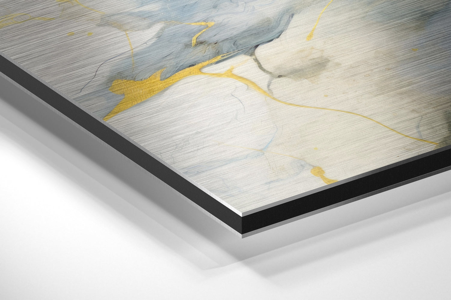Navy Blue and Gold Marble Ink Brushed Aluminum Dibond Wall Art