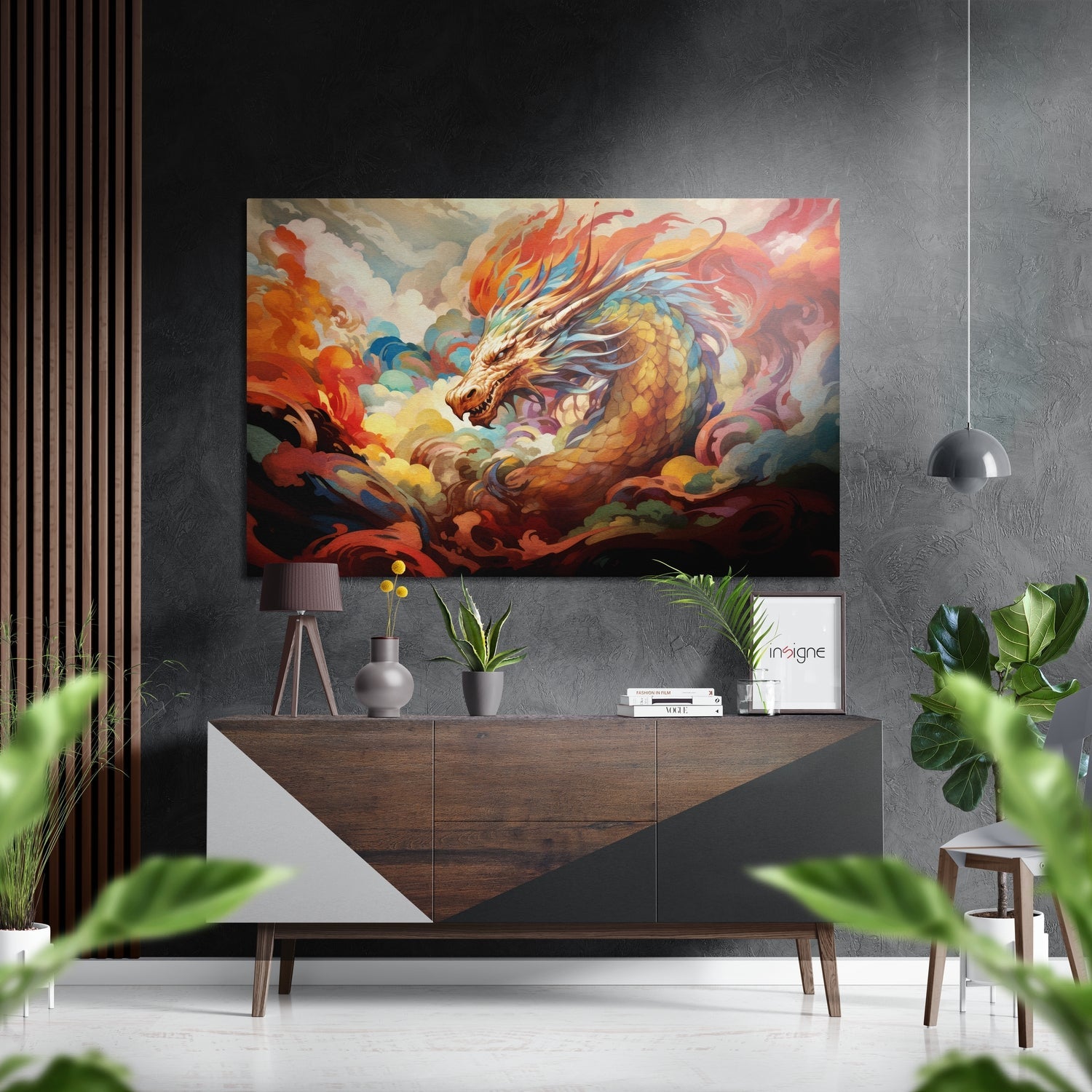 Golden Dragon In Pastel Clouds Brushed Aluminum Dibond Wall Art