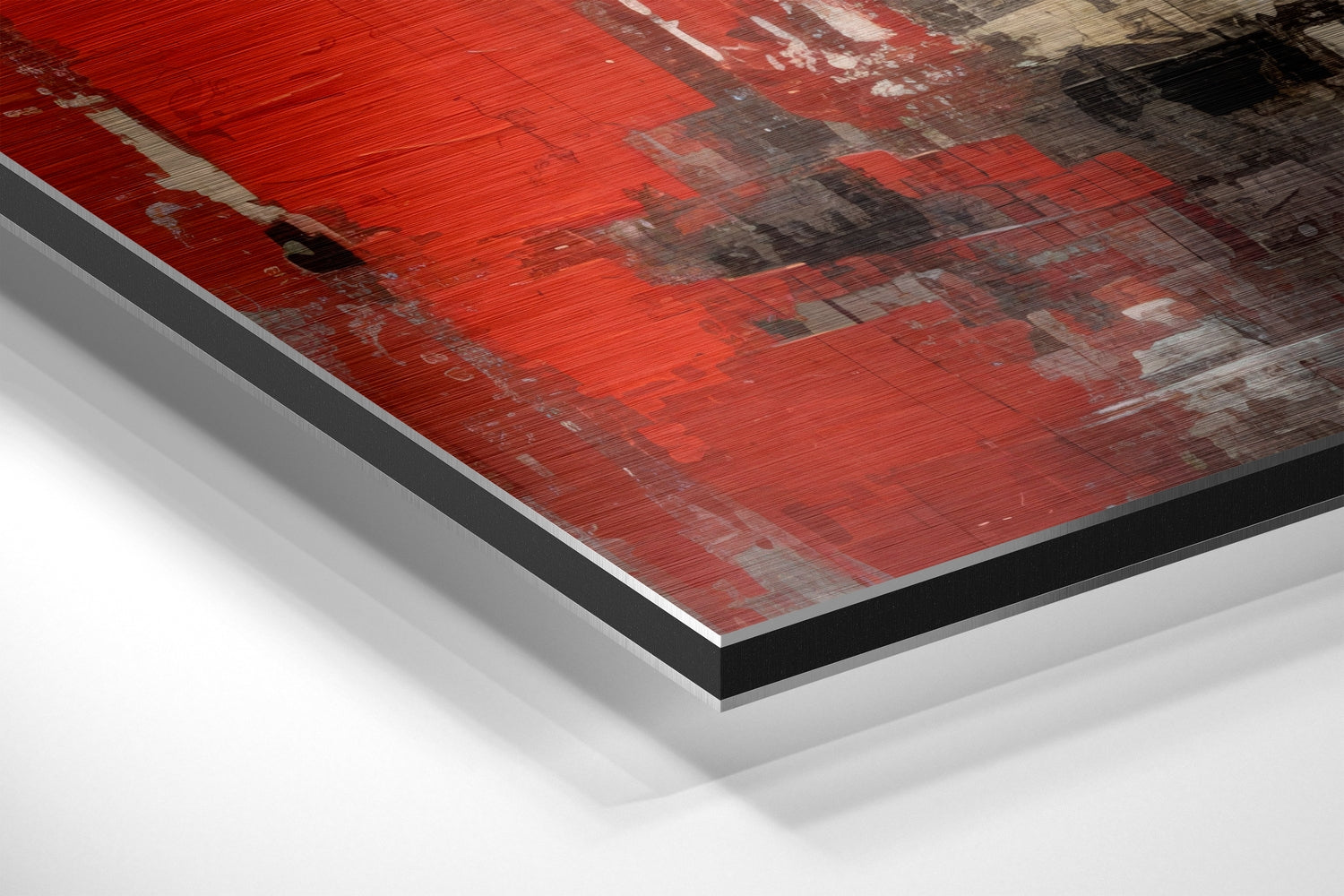 Red Accent Abstract City Walkers Brushed Aluminum Dibond Wall Art