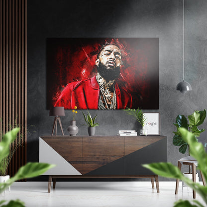Red Jacket Gold Chains Rapper Brushed Aluminium Dibond Wall Art