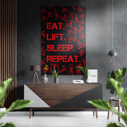 Red Gym Icons Fitness Slogan Brushed Aluminium Dibond Wall Art