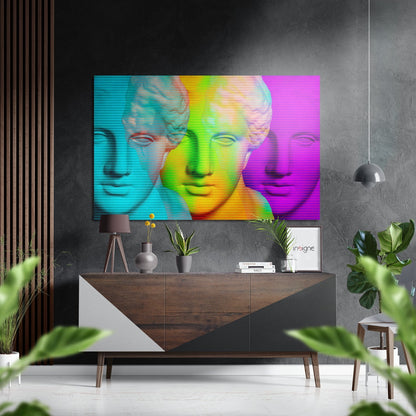 Neon Rainbow Classical Busts Brushed Aluminium Dibond Wall Art