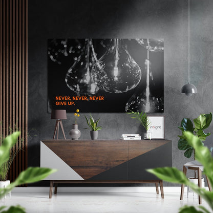 Glowing Bulbs Never Give Up Brushed Aluminum Dibond Wall Art