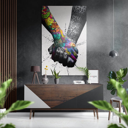 Graffiti Painted Hands Holding Brushed Aluminium Dibond Wall Art