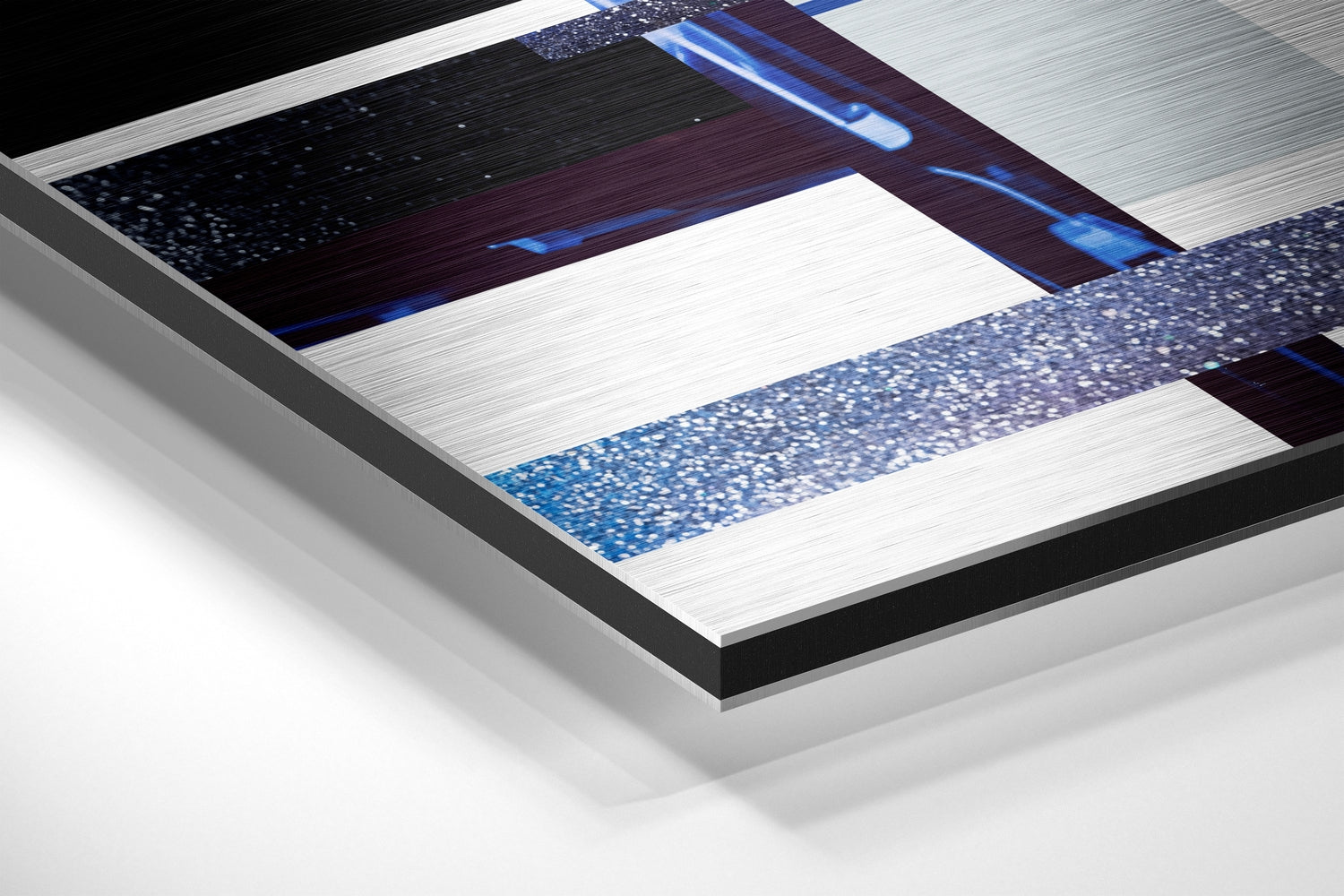 Cobalt Glitch Blocks Woman Brushed Aluminium Dibond Wall Art