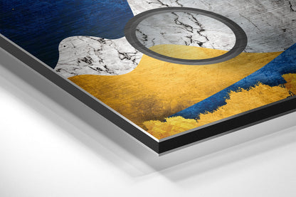 Blue Gold Mountains Circle Rings Brushed Aluminium Dibond Wall Art