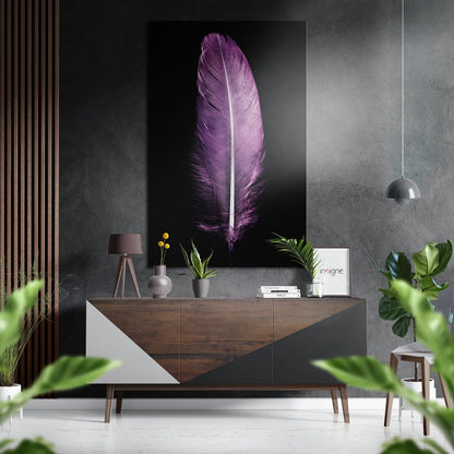 Purple Feather on Black Brushed Aluminium Dibond Wall Art