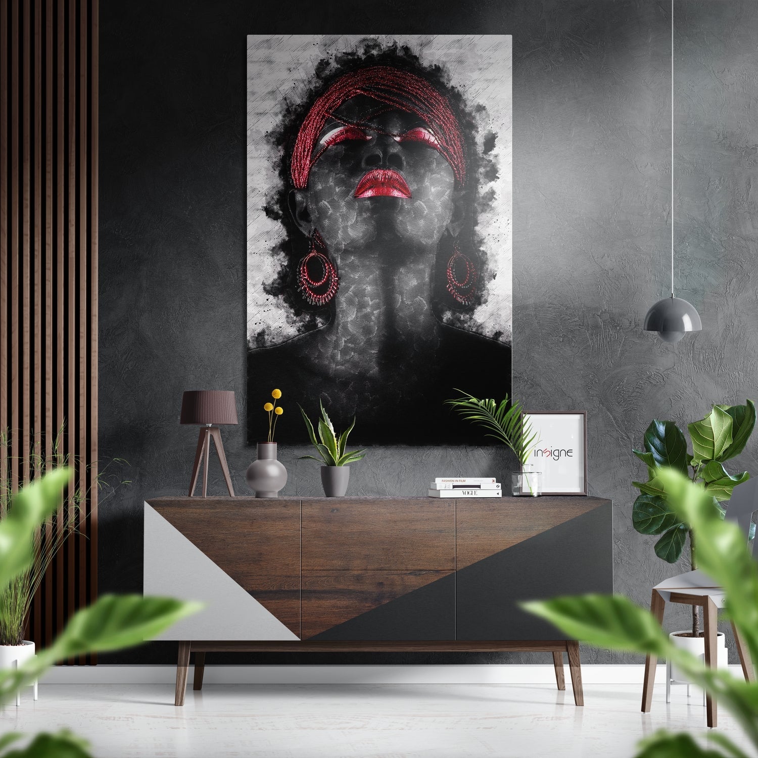 Red Braids Smoky Woman Portrait Brushed Aluminium Dibond Wall Art