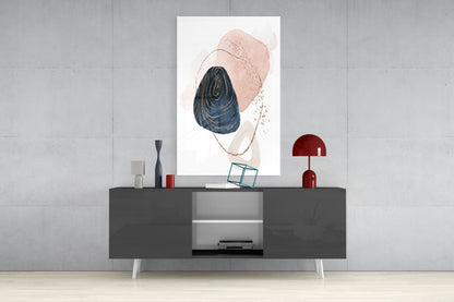 Navy and Blush Abstract Shapes Glass Wall Art