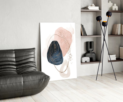 Navy and Blush Abstract Shapes Glass Wall Art