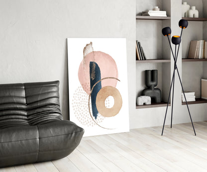 Blush Navy Gold Ring Dots Glass Wall Art