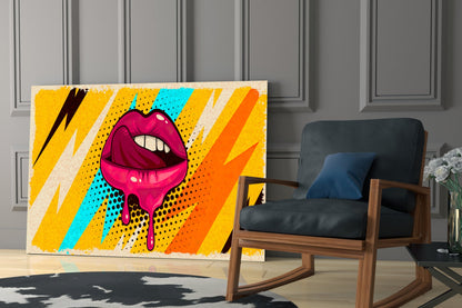 Pop Art Dripping Lips With Lightning Bolts Glass Wall Art