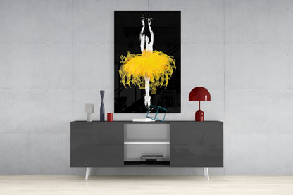 Golden Glow Tutu Ballerina Glass Wall Art