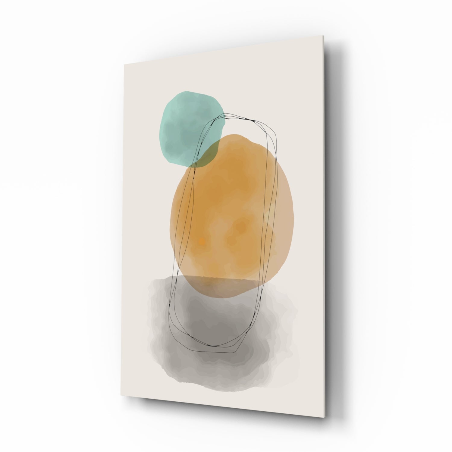 Teal Ochre Circles Line Loop Glass Wall Art