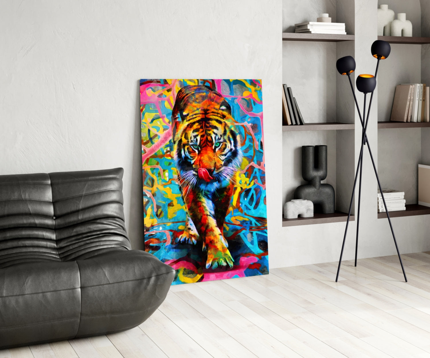 Vibrant Graffiti Tiger Glass Wall Art