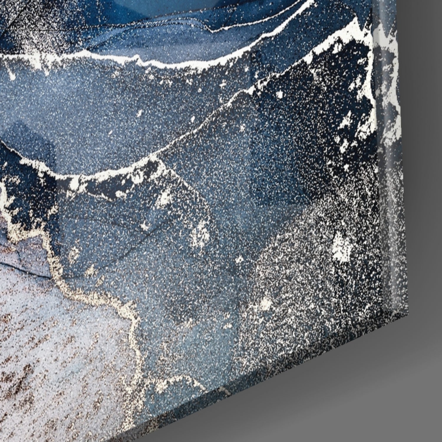 Steel Blue Gold Ink Glass Wall Art