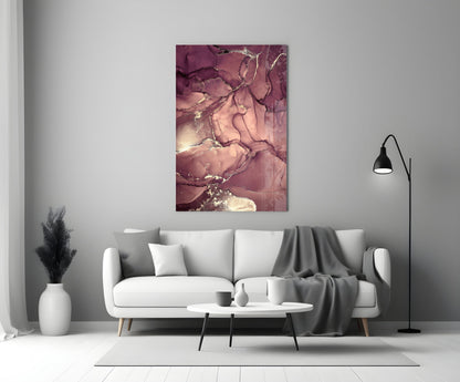 Mauve Pink Gold Veins Glass Wall Art