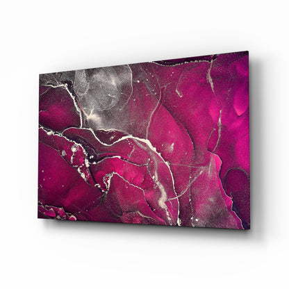 Fuchsia Silver Marble Ink Glass Wall Art
