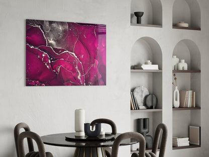 Fuchsia Silver Marble Ink Glass Wall Art