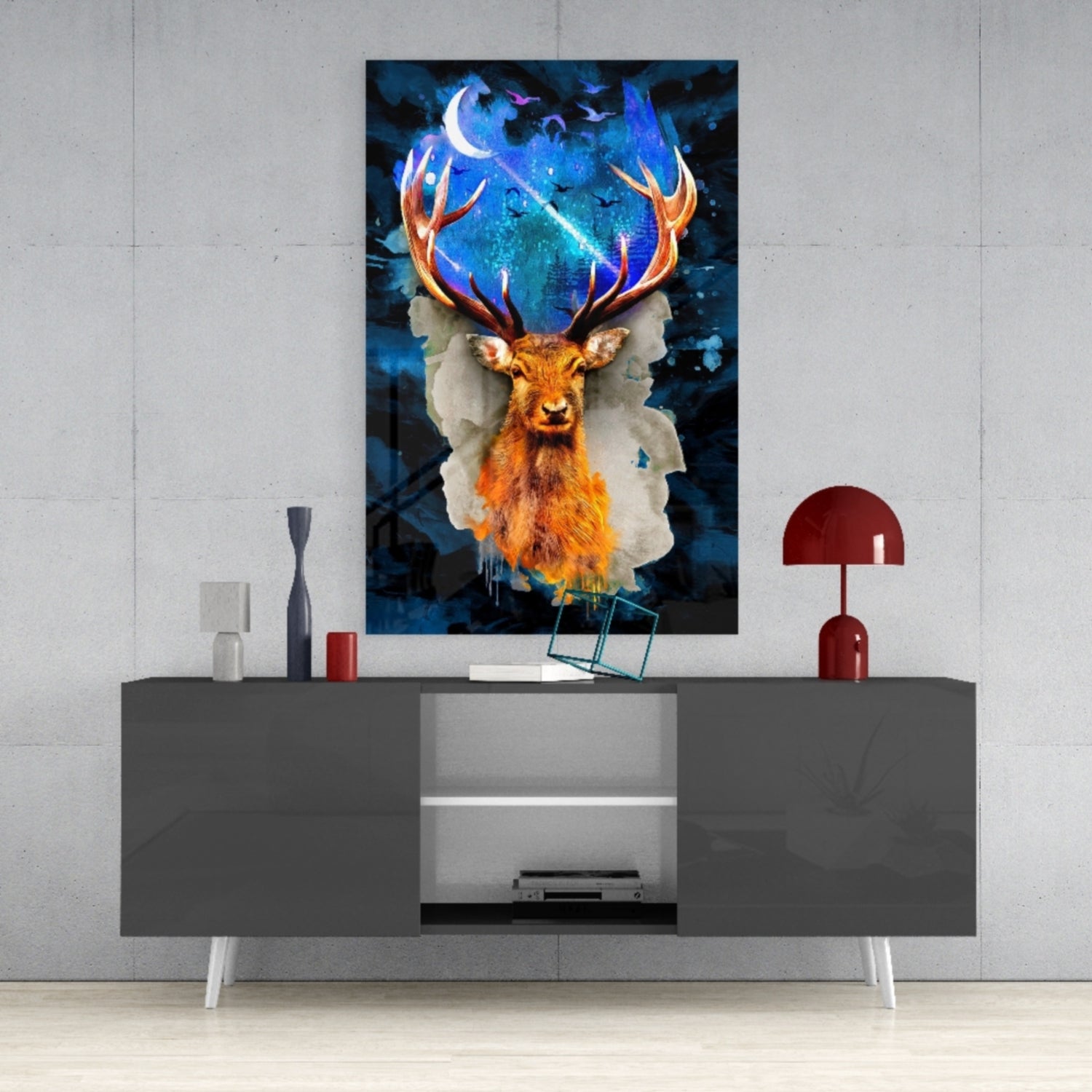 Cosmic Galaxy Antler Stag Glass Wall Art