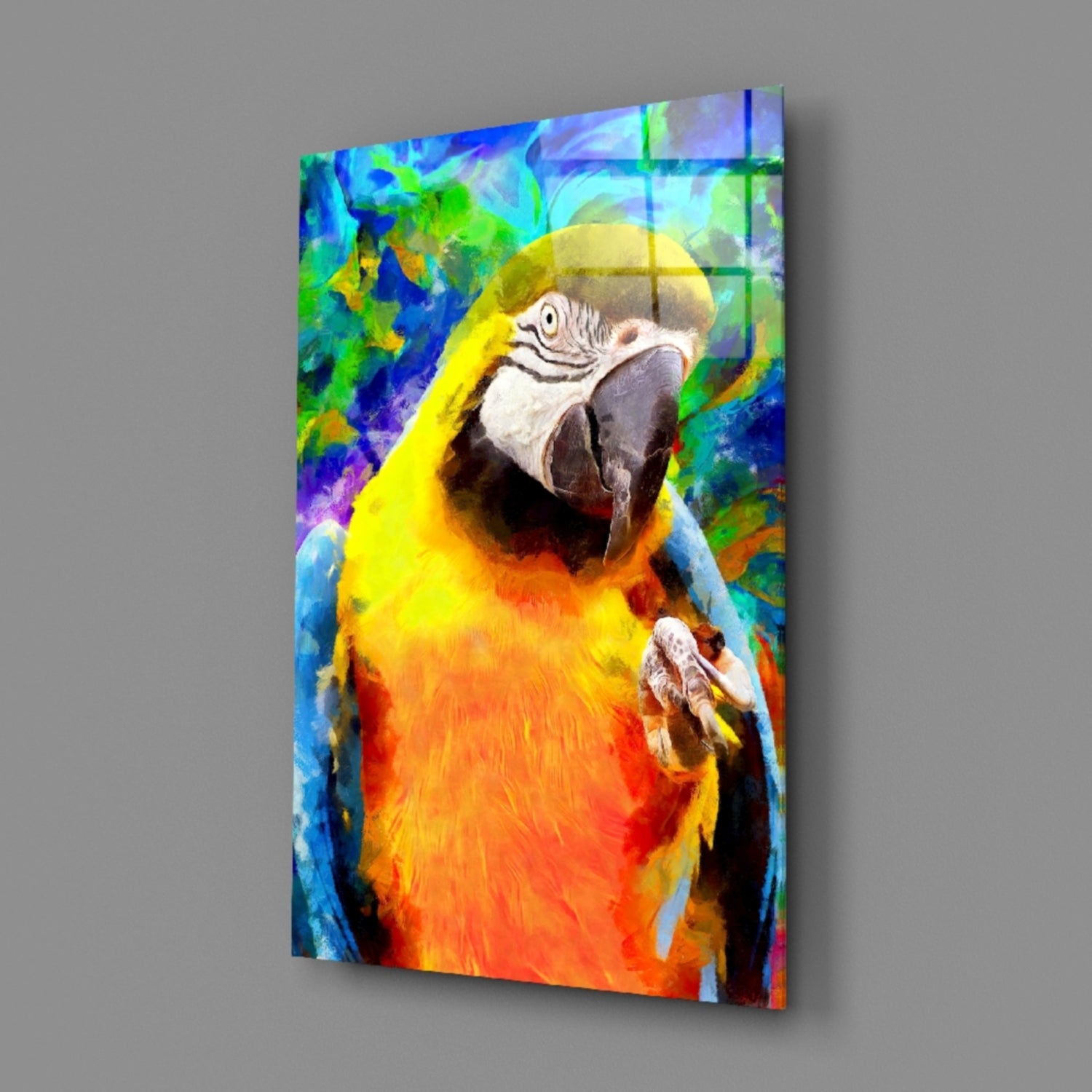 Painted Macaw Colorful Portrait Glass Wall Art