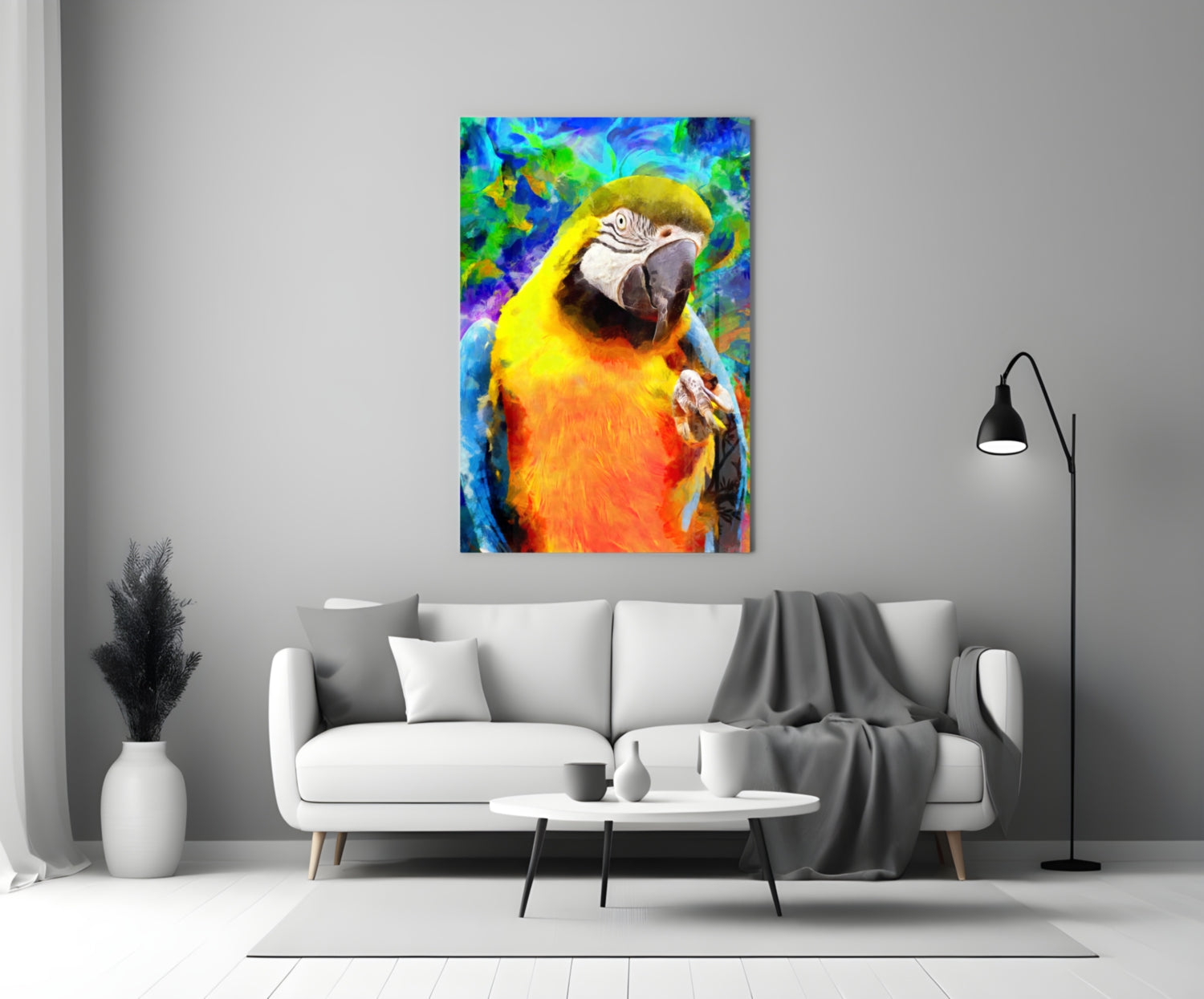 Painted Macaw Colorful Portrait Glass Wall Art